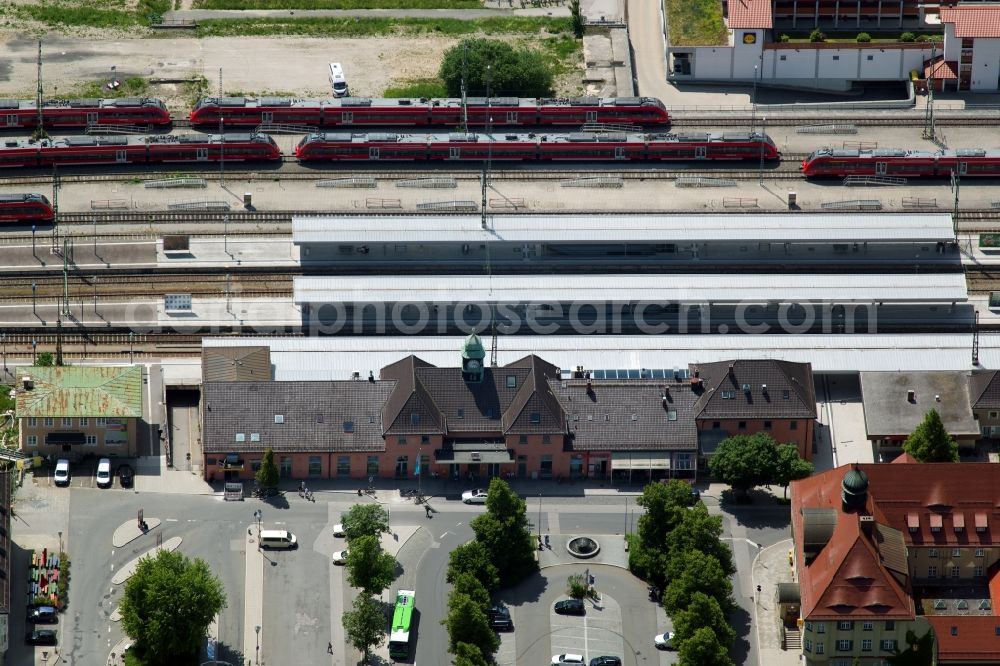 Aerial image Garmisch-Partenkirchen - Station railway building of the Deutsche Bahn in Garmisch-Partenkirchen in the state Bavaria, Germany