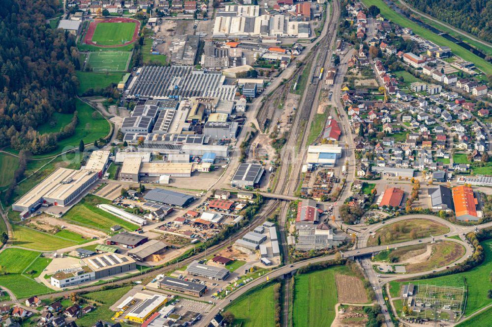 Aerial image Hausach - Station railway building of the Deutsche Bahn Gleisanlagen Hausach in Kinzigtal in Hausach in the state Baden-Wurttemberg, Germany