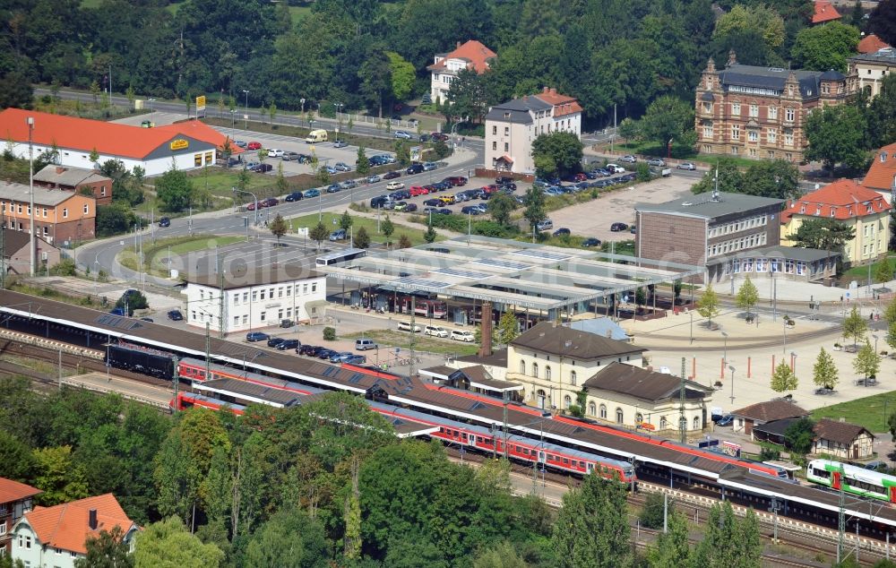 Gotha from above - Station railway building of the Deutsche Bahn in Gotha in the state Thuringia