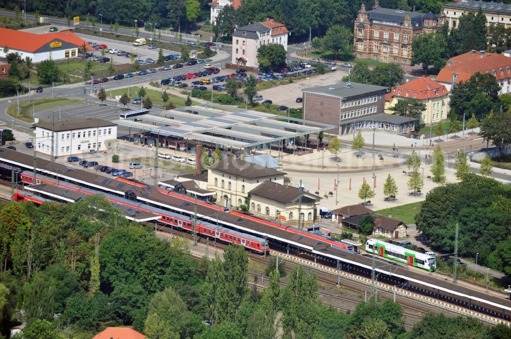 Aerial image Gotha - Station railway building of the Deutsche Bahn in Gotha in the state Thuringia