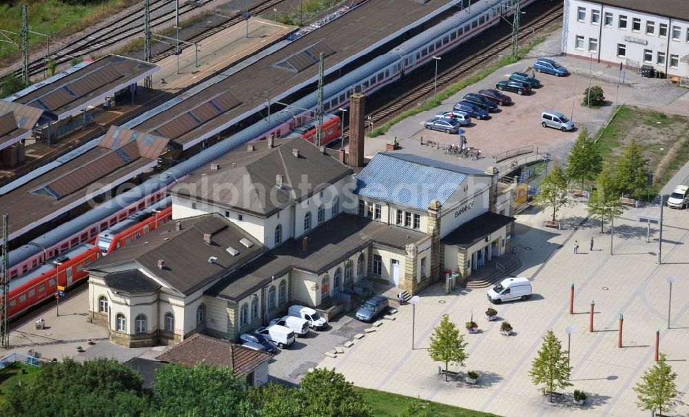 Aerial photograph Gotha - Station railway building of the Deutsche Bahn in Gotha in the state Thuringia