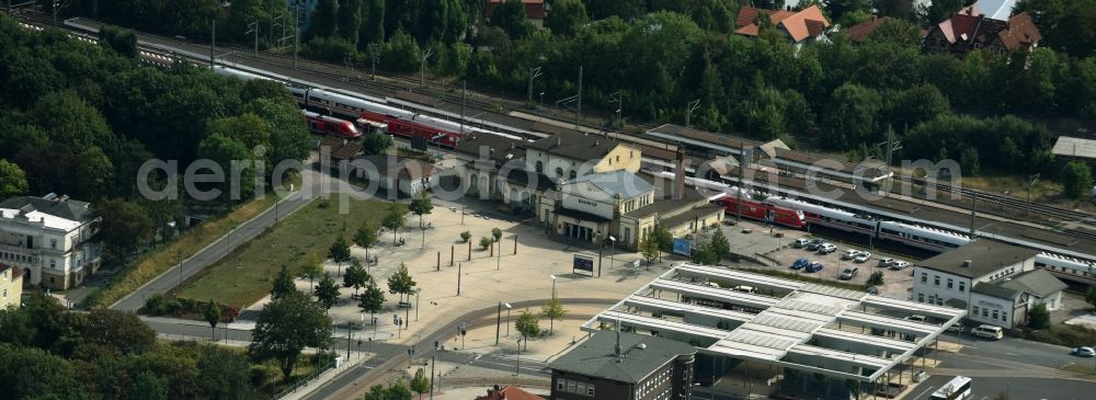 Gotha from the bird's eye view: Station railway building of the Deutsche Bahn in Gotha in the state Thuringia