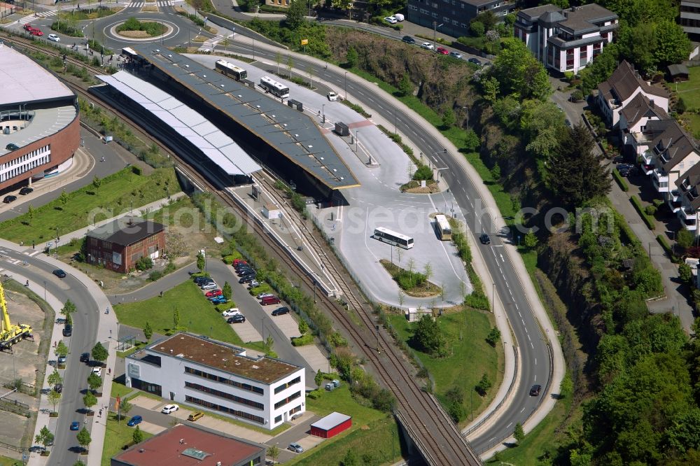 Gummersbach from the bird's eye view: Station railway building of the Deutsche Bahn in Gummersbach in the state North Rhine-Westphalia, Germany