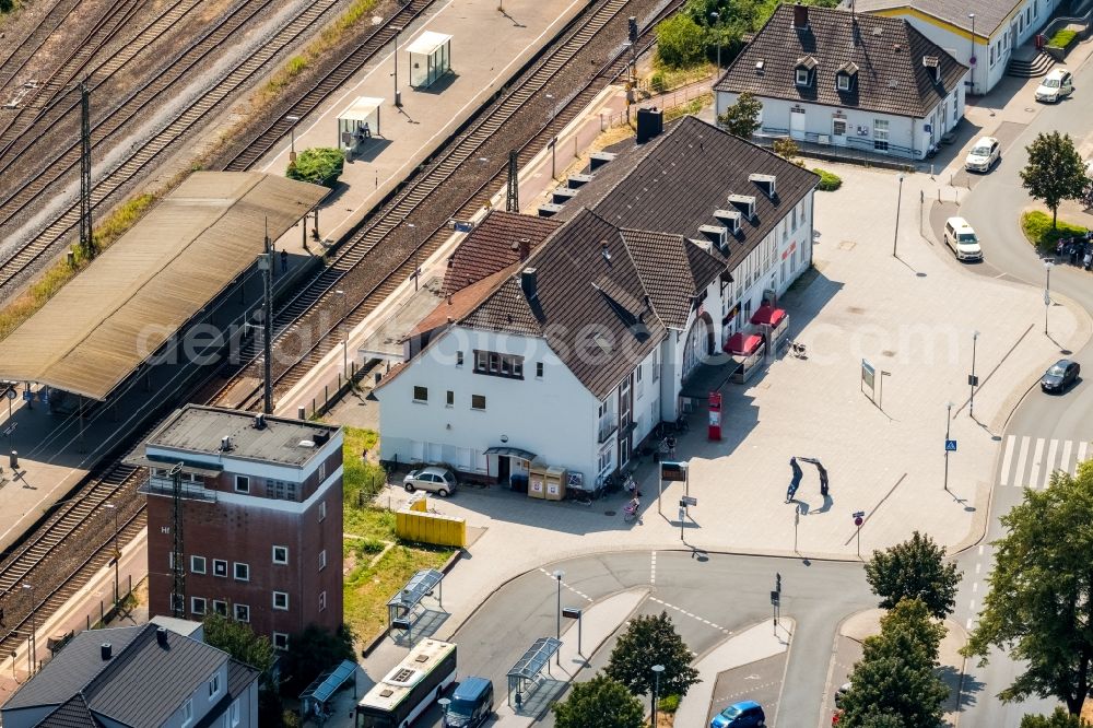 Aerial photograph Haltern am See - Station railway building of the Deutsche Bahn in Haltern am See in the state North Rhine-Westphalia