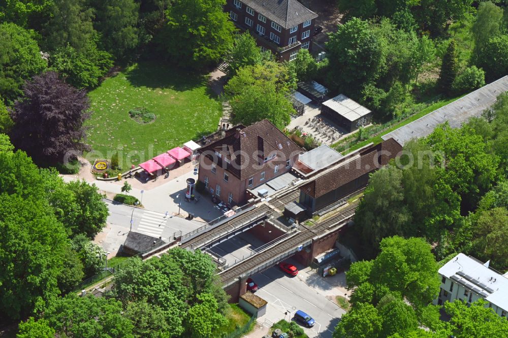 Hamburg from the bird's eye view: Station railway building of the Deutsche Bahn on street Alte Dorfstrasse in the district Ohlstedt in Hamburg, Germany