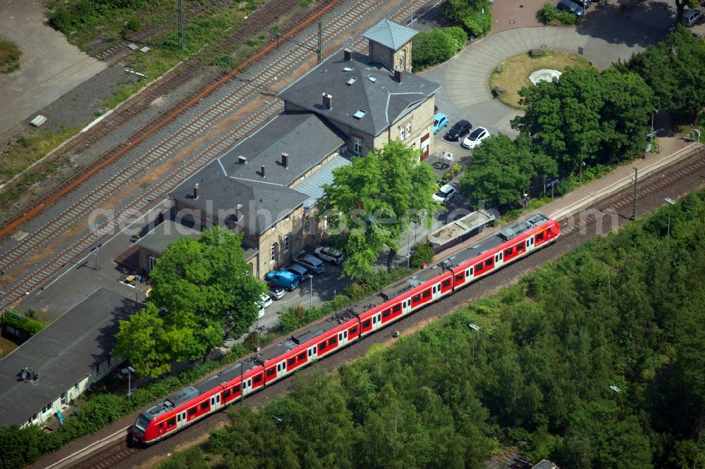 Hattingen from above - Station railway building of the Deutsche Bahn in Hattingen in the state North Rhine-Westphalia, Germany