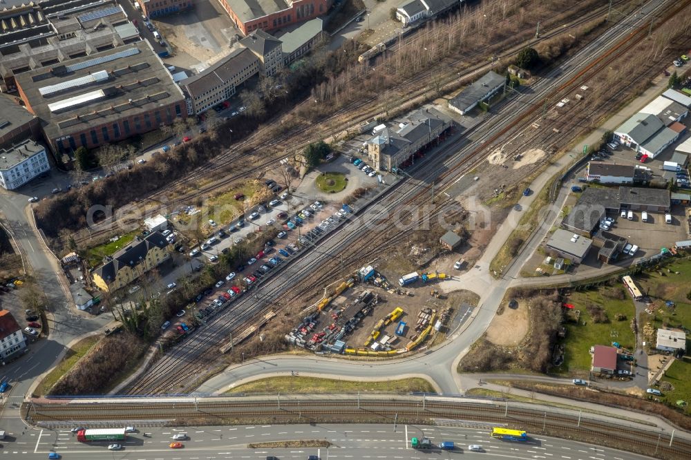 Hattingen from above - Station railway building of the Deutsche Bahn in Hattingen in the state North Rhine-Westphalia, Germany