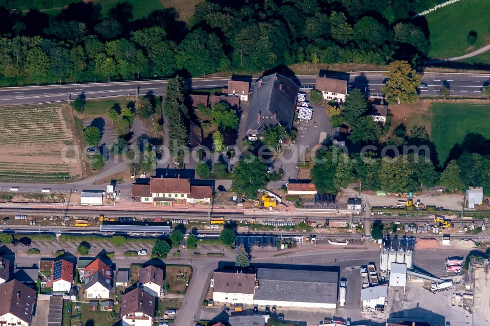 Aerial photograph Buchenbach - Station railway building of the Deutsche Bahn in Buchenbach in the state Baden-Wurttemberg, Germany