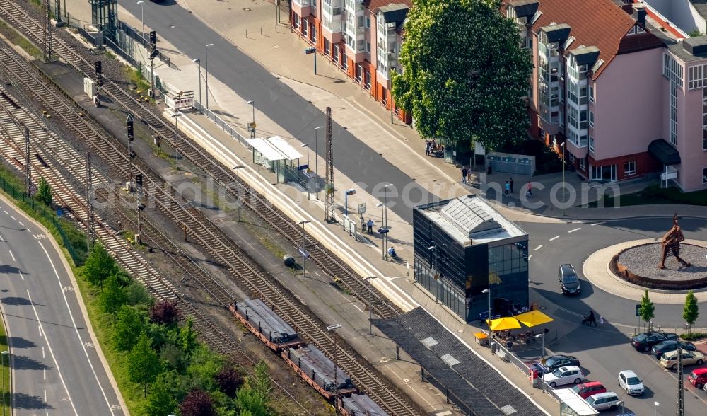 Aerial image Hagen - Station railway building of the Deutsche Bahn the Bahnstreet in Hohenlimburg in Hagen in the state North Rhine-Westphalia