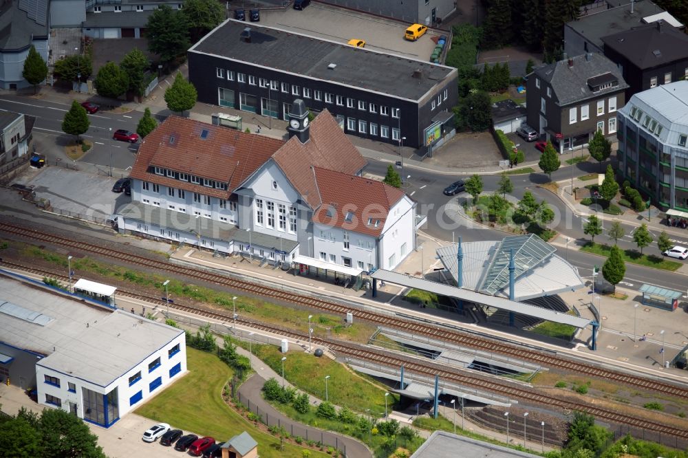 Lennep from above - Station railway building of the Deutsche Bahn in Lennep in the state North Rhine-Westphalia, Germany