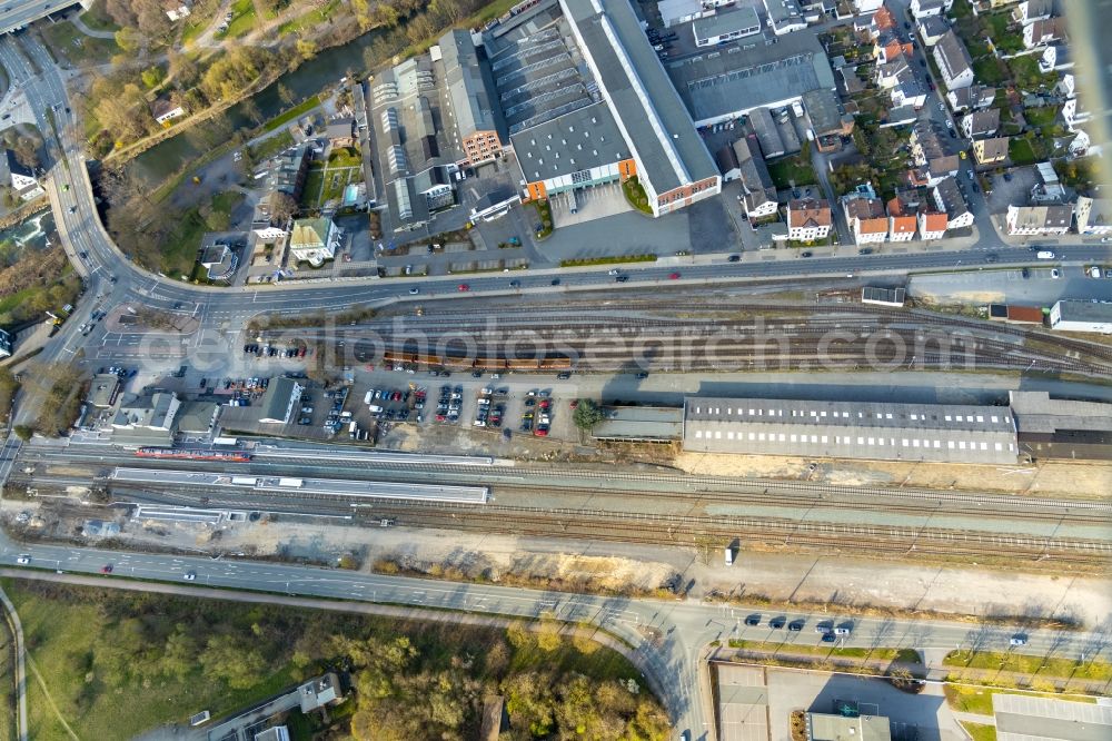 Aerial image Arnsberg - Station railway building of the Deutsche Bahn in Arnsberg in the state North Rhine-Westphalia, Germany