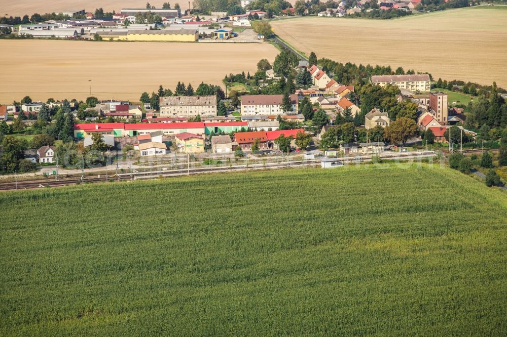 Aerial photograph Niedergörsdorf - Station railway building of the Deutsche Bahn in Niedergoersdorf in the state Brandenburg, Germany