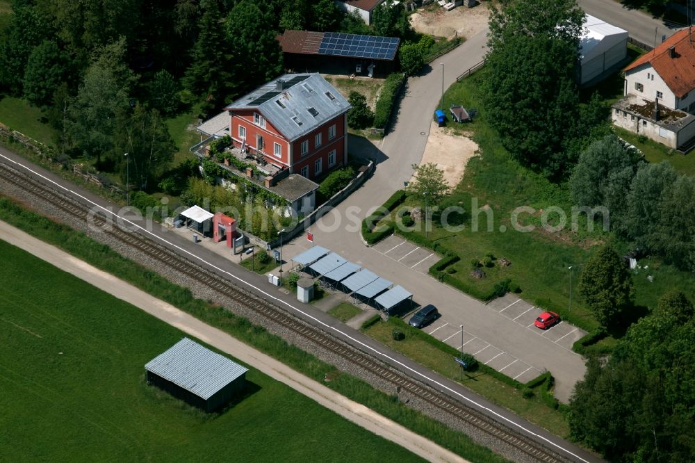 Obergriesbach from the bird's eye view: Station railway building of the Deutsche Bahn in Obergriesbach in the state Bavaria, Germany