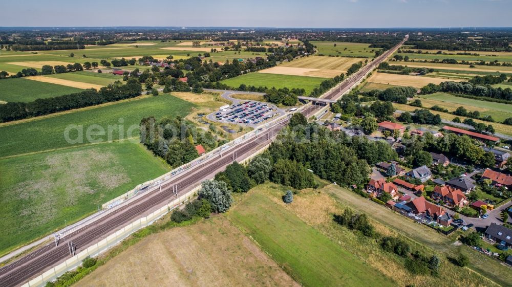 Aerial image Stelle - Station railway building of the Deutsche Bahn in the district Ashausen in Stelle in the state Lower Saxony, Germany