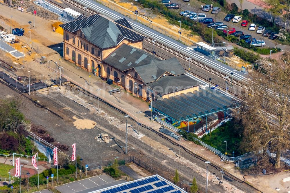 Dorsten from above - Station railway building of the Deutsche Bahn in the district Feldmark in Dorsten in the state North Rhine-Westphalia, Germany