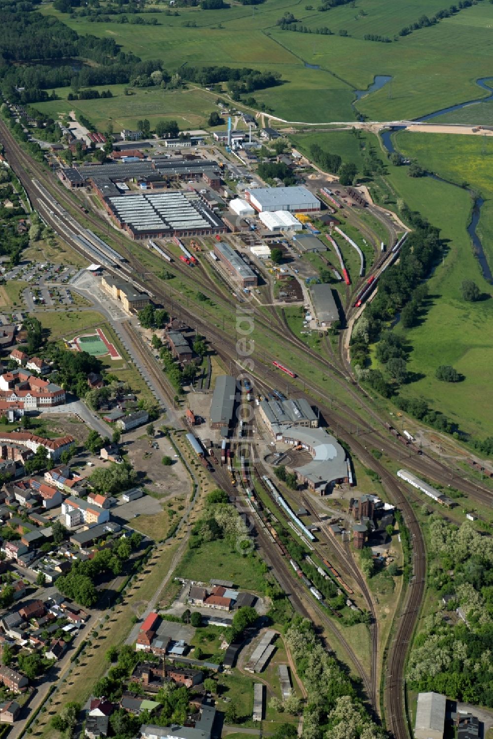 Wittenberge from the bird's eye view: Station railway building of the Deutsche Bahn in the district Garsedow in Wittenberge in the state Brandenburg, Germany