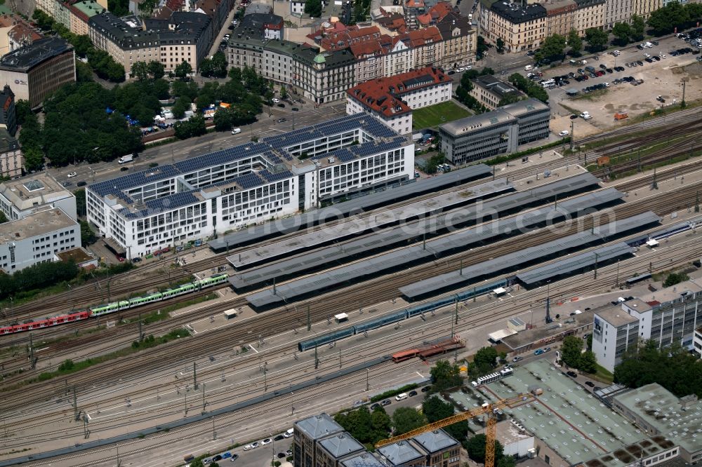 Aerial image München - Station railway building of the Deutsche Bahn in the district Au-Haidhausen in Munich in the state Bavaria, Germany