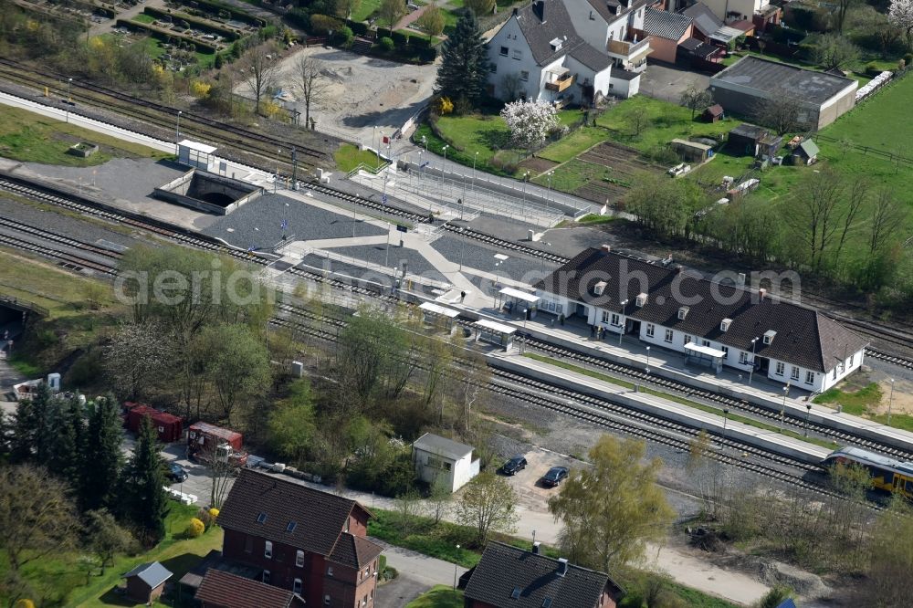 Ottbergen from the bird's eye view: Station railway building of the Deutsche Bahn in Ottbergen in the state North Rhine-Westphalia