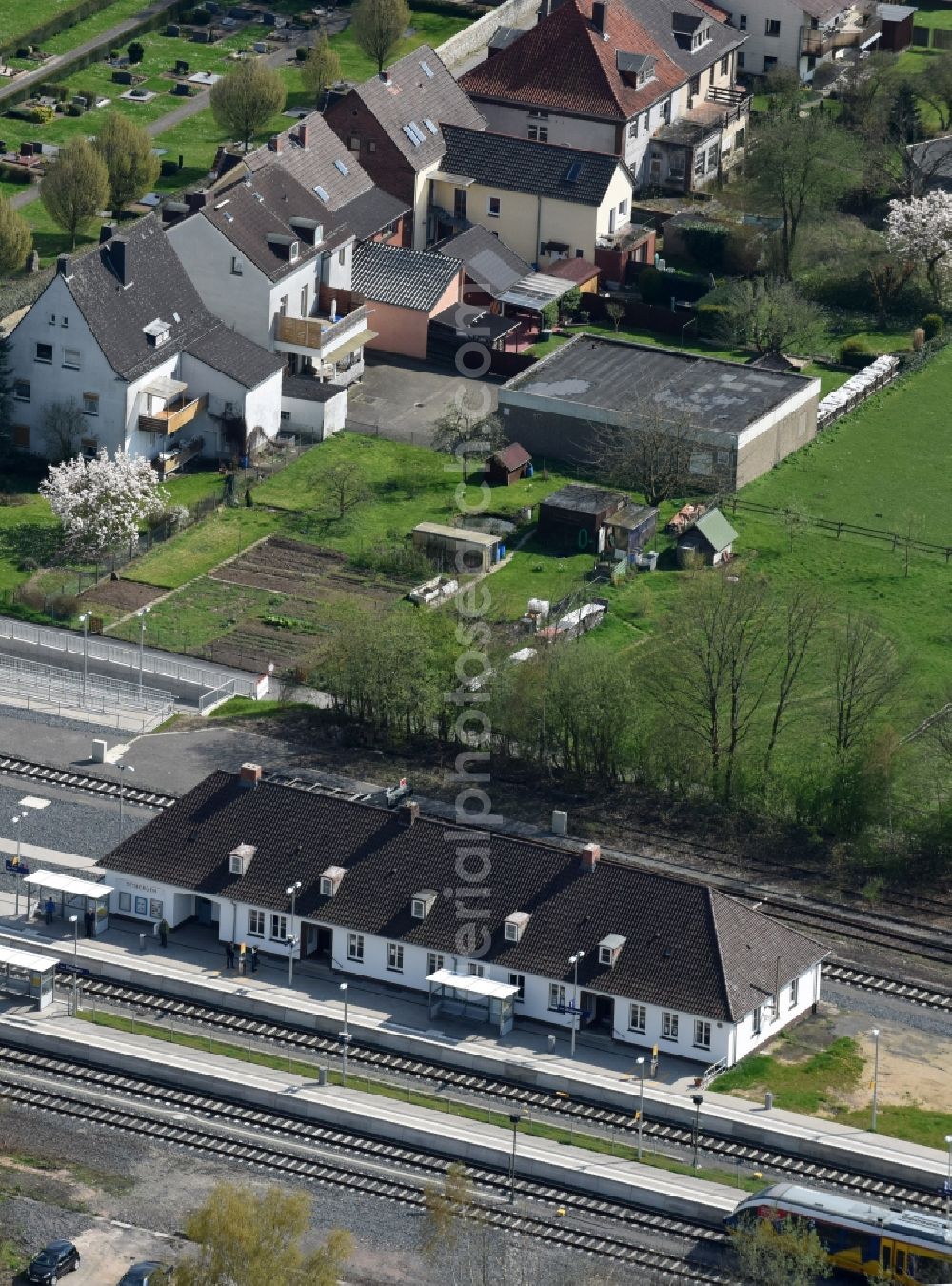 Aerial image Ottbergen - Station railway building of the Deutsche Bahn in Ottbergen in the state North Rhine-Westphalia