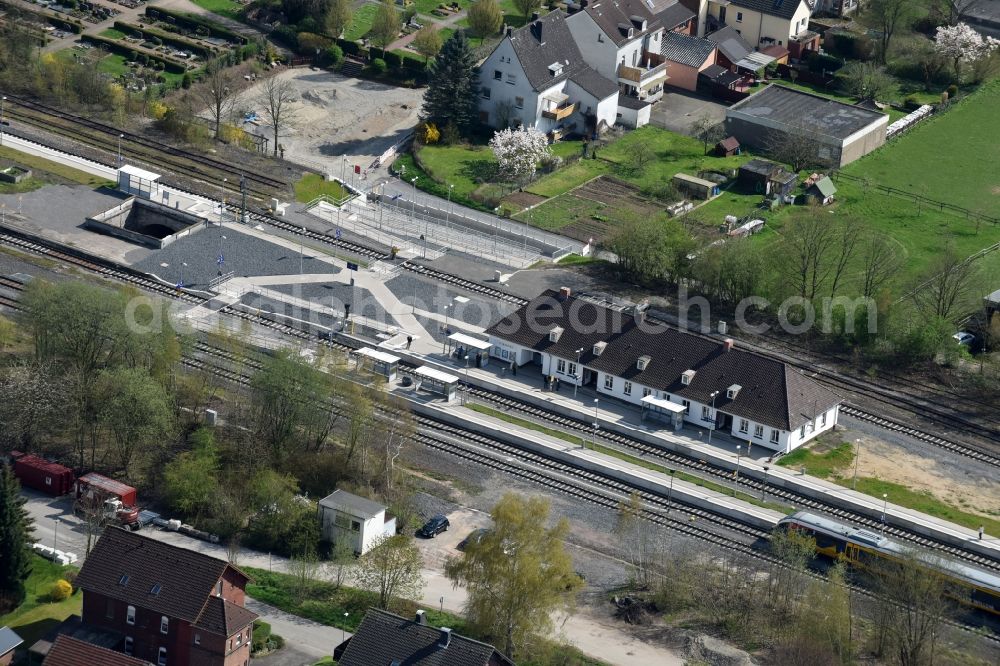 Aerial photograph Ottbergen - Station railway building of the Deutsche Bahn in Ottbergen in the state North Rhine-Westphalia