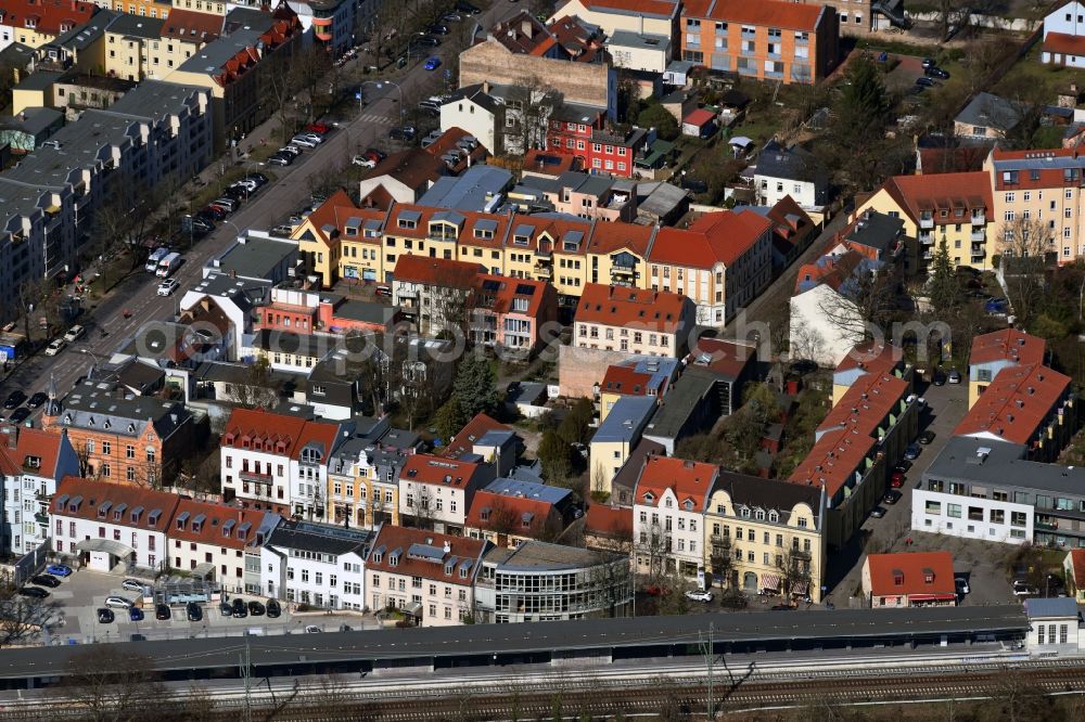 Potsdam from above - Station railway building of the Deutsche Bahn in the district Babelsberg in Potsdam in the state Brandenburg