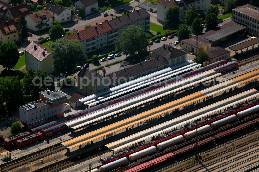 Aerial photograph Treuchtlingen - Station railway building of the Deutsche Bahn in Treuchtlingen in the state Bavaria, Germany