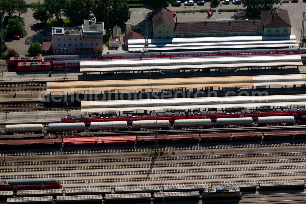 Treuchtlingen from above - Station railway building of the Deutsche Bahn in Treuchtlingen in the state Bavaria, Germany