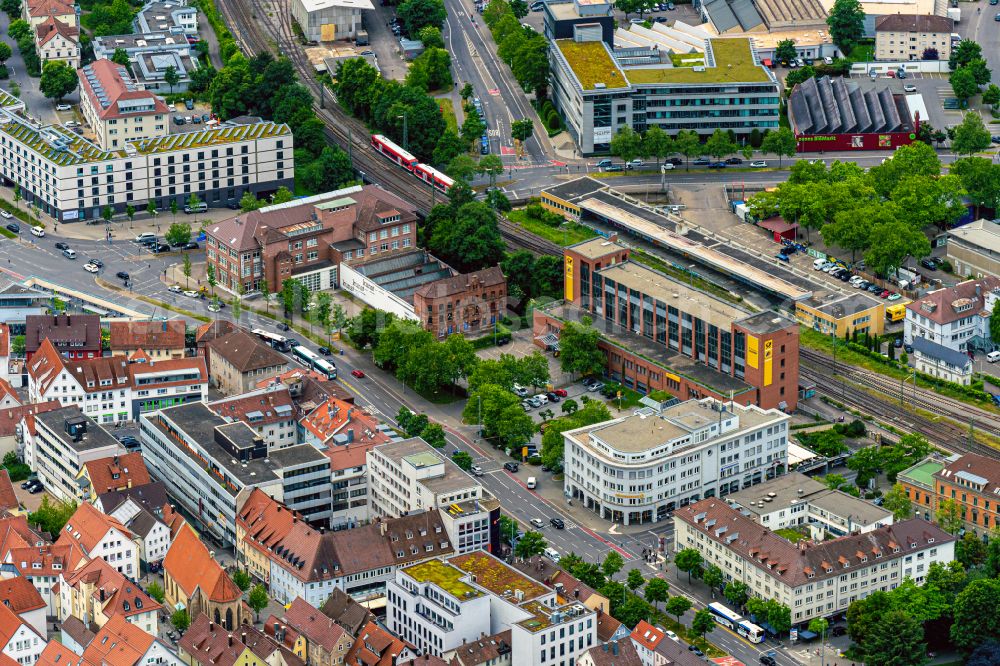 Reutlingen from the bird's eye view: Station railway building of the Deutsche Bahn in Reutlingen in the state Baden-Wuerttemberg, Germany