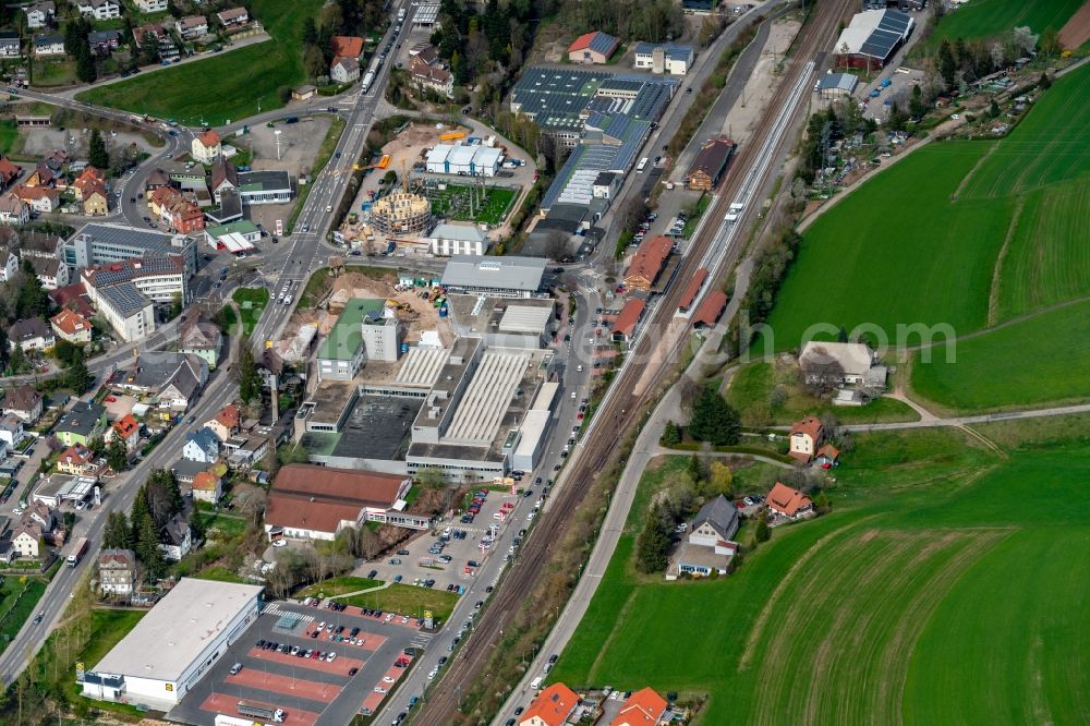 Aerial image Sankt Georgen - Station railway building of the Deutsche Bahn in Sankt Georgen in the state Baden-Wurttemberg, Germany