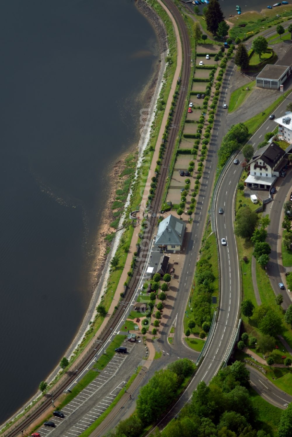 Schluchsee from the bird's eye view: Station railway building of the Deutsche Bahn in Schluchsee on Bahnhofstrasse in the state Baden-Wurttemberg, Germany