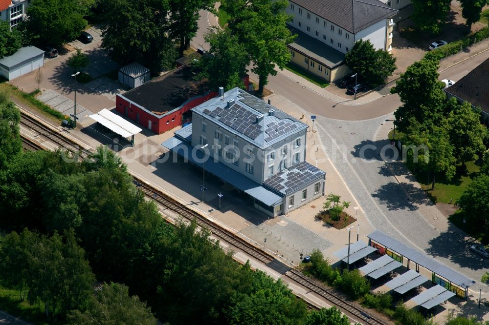 Aerial photograph Schrobenhausen - Station railway building of the Deutsche Bahn in Schrobenhausen in the state Bavaria, Germany