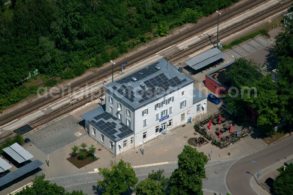 Schrobenhausen from above - Station railway building of the Deutsche Bahn in Schrobenhausen in the state Bavaria, Germany