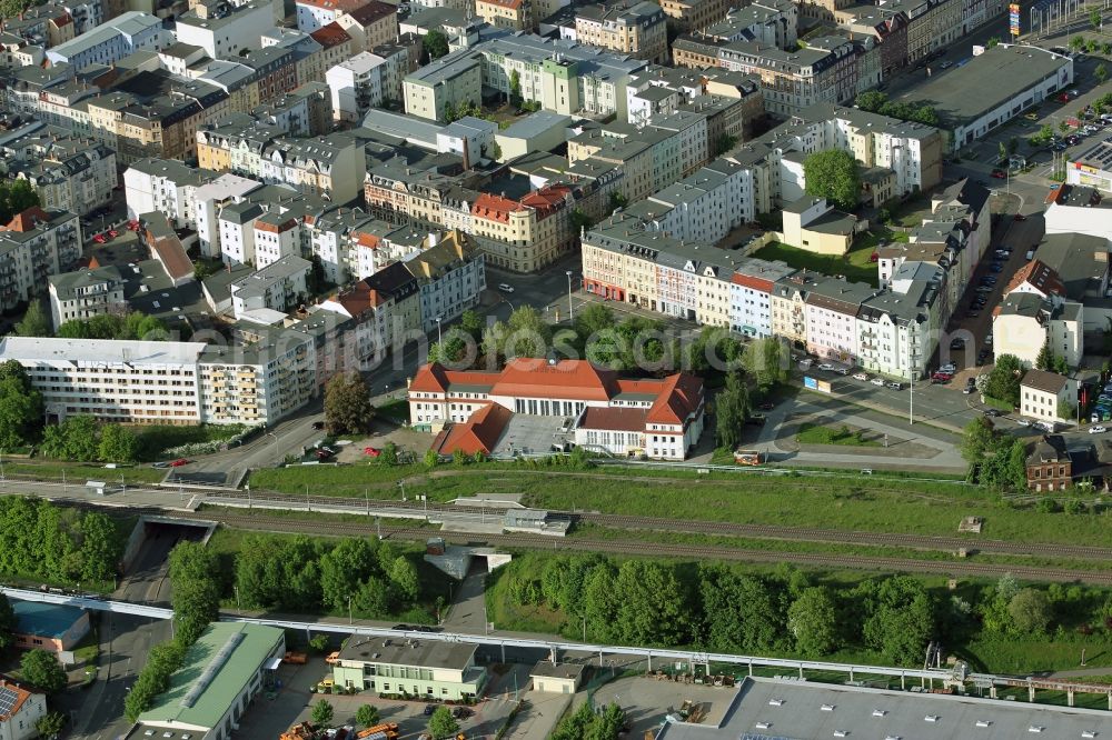 Gera from the bird's eye view: Station railway building of the Deutsche Bahn in Gera in the state Thuringia