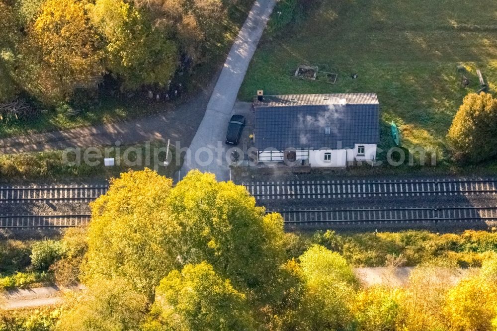 Meschede from above - Station railway building of the Deutsche Bahn in Meschede in the state North Rhine-Westphalia