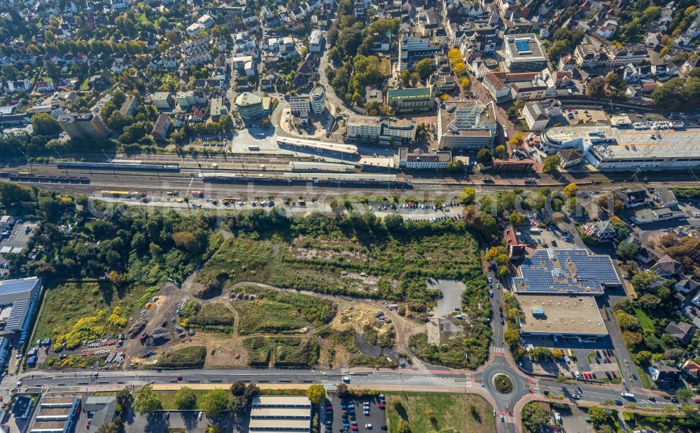 Unna from above - Station railway building of the Deutsche Bahn on street Bahnhofstrasse in Unna at Ruhrgebiet in the state North Rhine-Westphalia, Germany