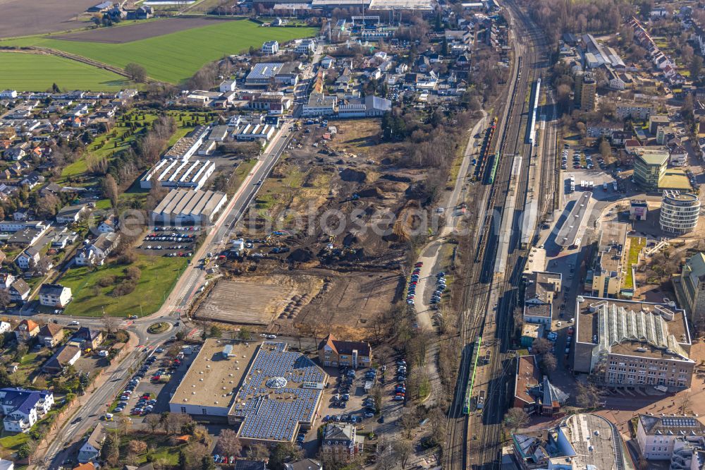 Aerial image Unna - Station railway building of the Deutsche Bahn on street Bahnhofstrasse in Unna at Ruhrgebiet in the state North Rhine-Westphalia, Germany