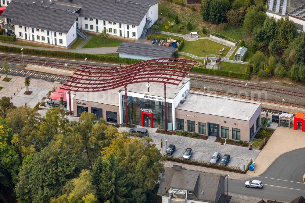 Aerial image Winterberg - Station railway building of the Deutsche Bahn in Winterberg in the state North Rhine-Westphalia, Germany