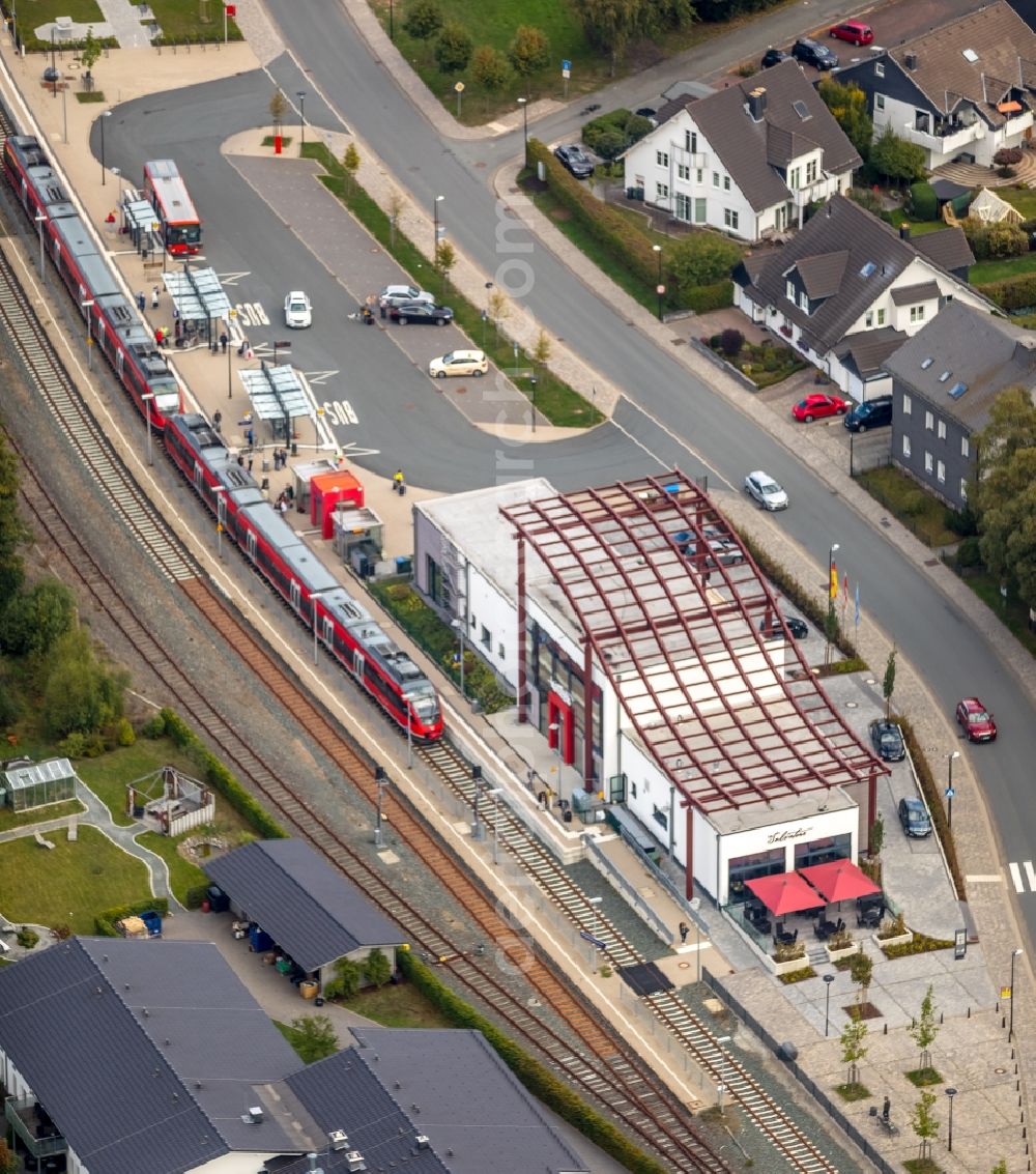 Winterberg from the bird's eye view: Station railway building of the Deutsche Bahn in Winterberg in the state North Rhine-Westphalia, Germany