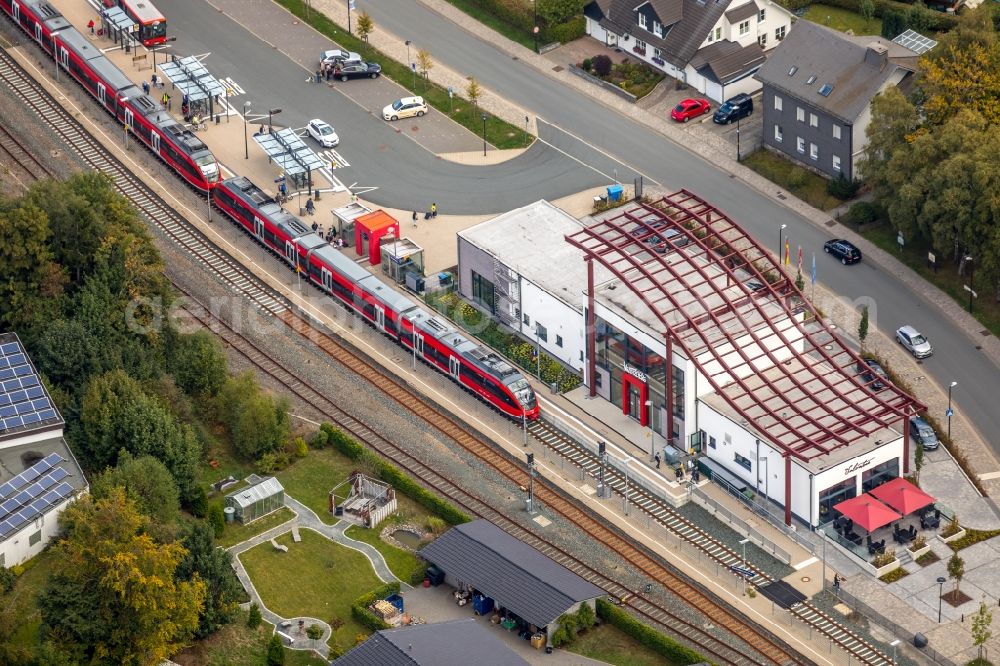 Aerial image Winterberg - Station railway building of the Deutsche Bahn in Winterberg in the state North Rhine-Westphalia, Germany