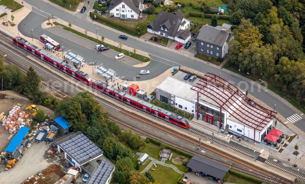 Aerial photograph Winterberg - Station railway building of the Deutsche Bahn in Winterberg in the state North Rhine-Westphalia, Germany