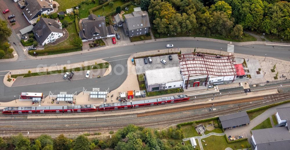 Winterberg from the bird's eye view: Station railway building of the Deutsche Bahn in Winterberg in the state North Rhine-Westphalia, Germany