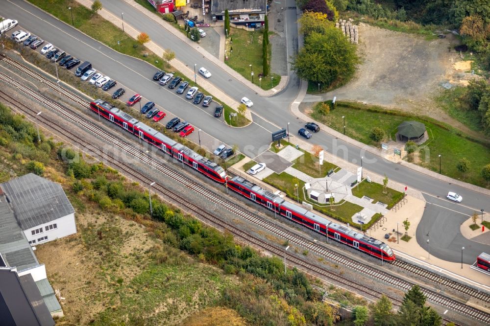 Winterberg from the bird's eye view: Station railway building of the Deutsche Bahn in Winterberg in the state North Rhine-Westphalia, Germany