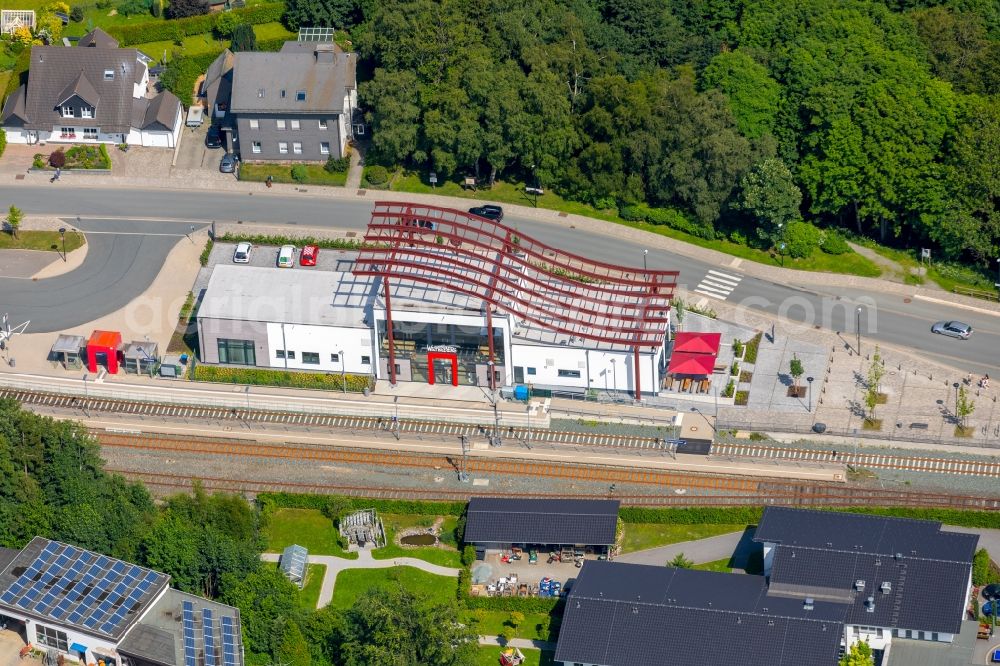 Aerial photograph Winterberg - Station railway building of the Deutsche Bahn in Winterberg in the state North Rhine-Westphalia, Germany