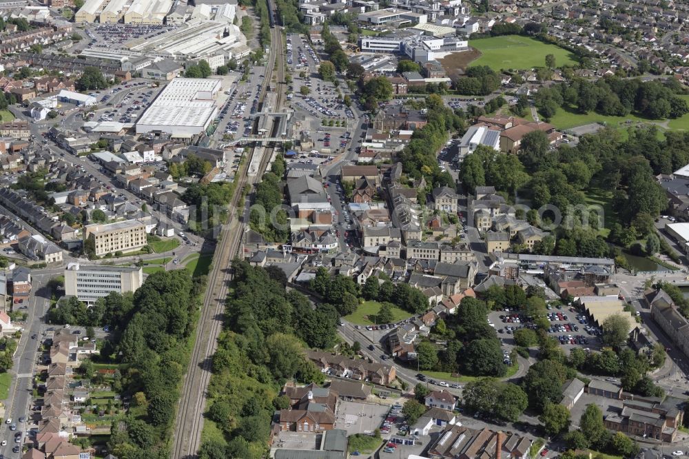 Chippenham from the bird's eye view: Station railway building of railway in Chippenham in England, United Kingdom