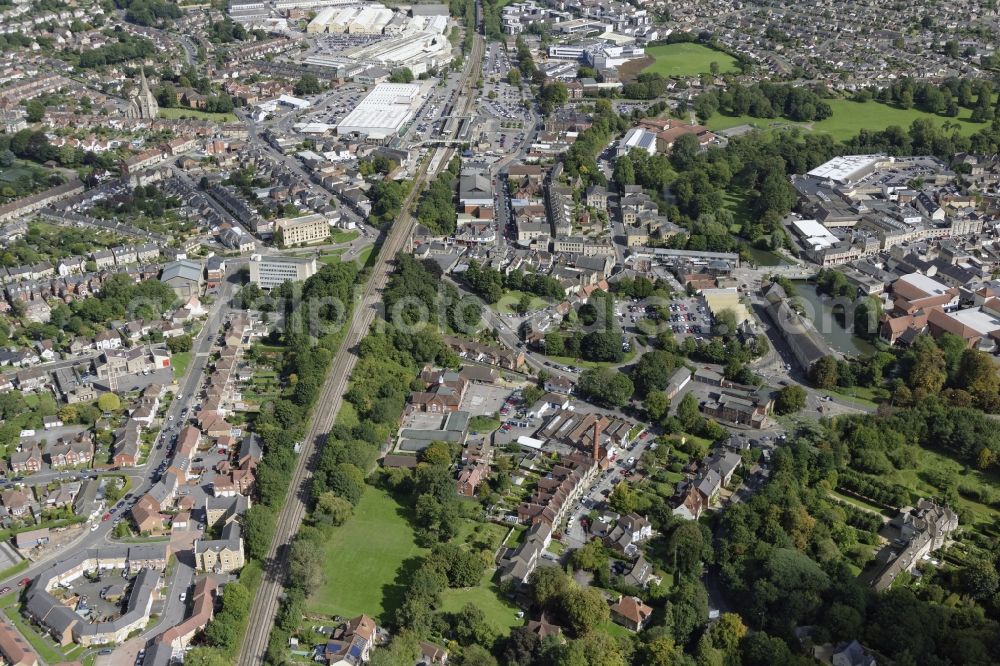 Aerial image Chippenham - Station railway building of railway in Chippenham in England, United Kingdom