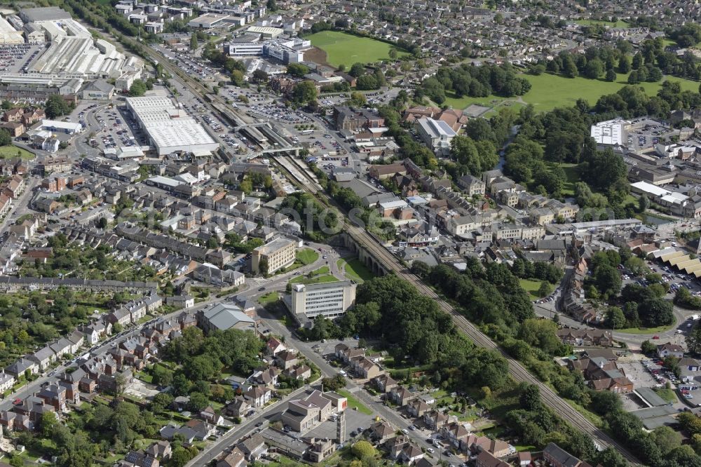 Chippenham from the bird's eye view: Station railway building of railway in Chippenham in England, United Kingdom