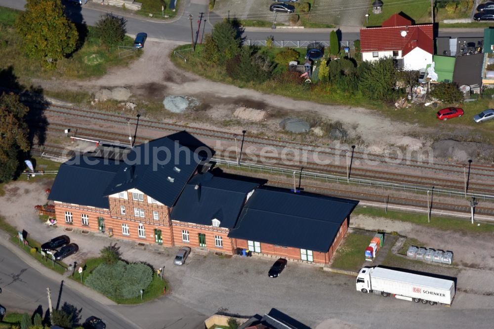 Elgersburg from above - Train station railway building in Elgersburg in the state Thuringia, Germany