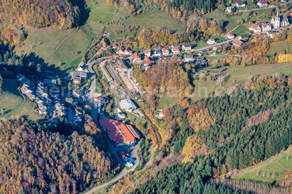 Aerial image Bad Peterstal-Griesbach - Train station railway building Endhalt Griesbach Bahnhof in Bad Peterstal-Griesbach in the state Baden-Wuerttemberg, Germany