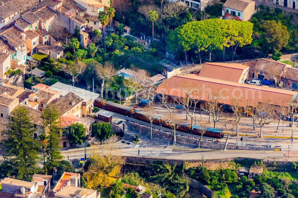 Soller from above - Train station railway building Ferrocarril de SA?ller in Soller in Balearic Islands, Spain