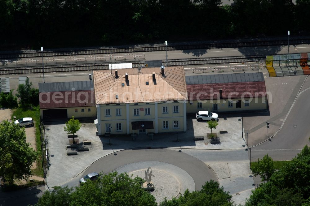 Friedberg from above - Train station railway building in Friedberg in the state Bavaria, Germany